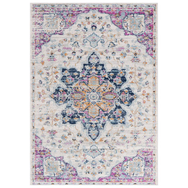 Mistana™ Christa Machine Woven / Power Loomed Performance Cream/Navy/Orange Rug & Reviews Wayfair
